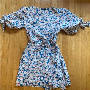 Zara puff sleeve wrap dress
